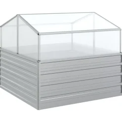 Pelouses & Jardins-vidaXL Lit surélevé de jardin avec serre 100x100x85 cm Argenté