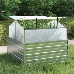 Pelouses & Jardins-vidaXL Lit surélevé de jardin avec serre 100x100x85 cm Argenté