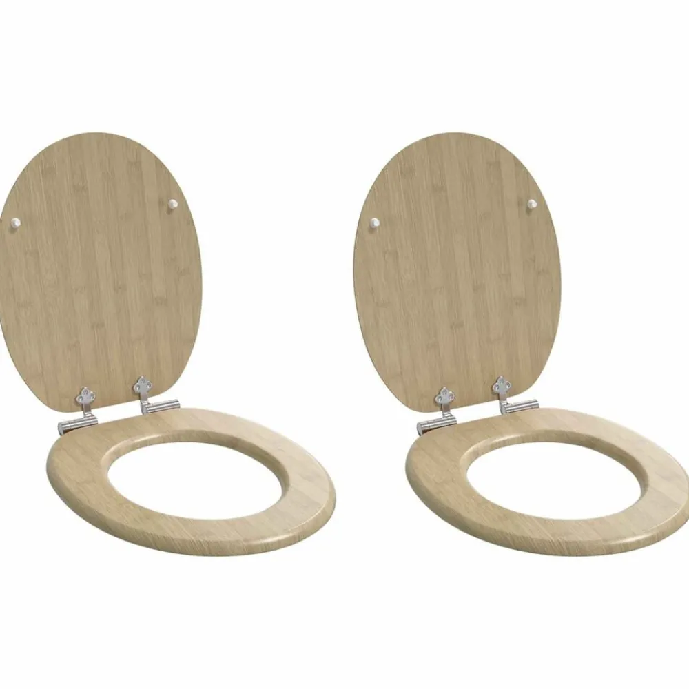 Plomberie-vidaXL lot de 2 Sièges WC MDF couvercle à fermeture en douceur Bambou