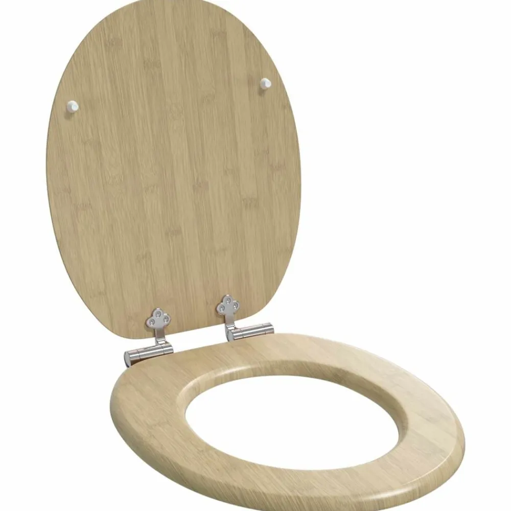 Plomberie-vidaXL lot de 2 Sièges WC MDF couvercle à fermeture en douceur Bambou