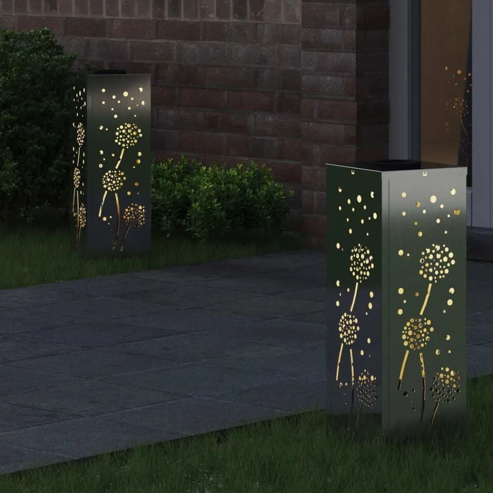 Luminaires-vidaXL Lumière de chemin LED solaire 2 pcs Argenté Acier galvanisé