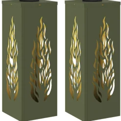 Luminaires-vidaXL Lumière de chemin LED solaire 2 pcs Vert olive