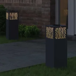 Luminaires-vidaXL Lumière de chemin LED solaire 2 pcs Anthracite
