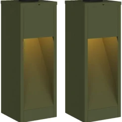 Luminaires-vidaXL Lumière de Chemin LED Solaire 2 pcs Vert olive