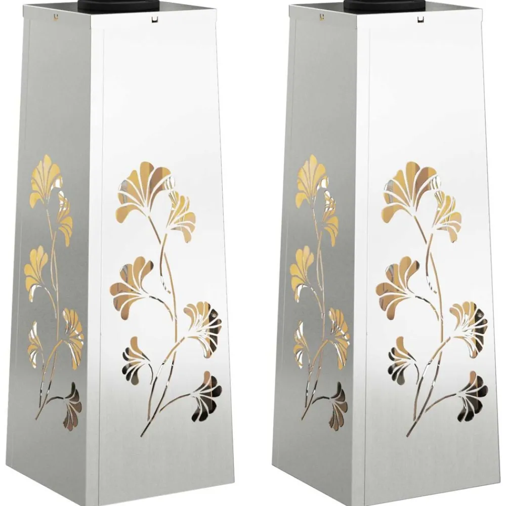 Luminaires-vidaXL Lumière de chemin LED solaire 2 pcs Argenté Acier galvanisé