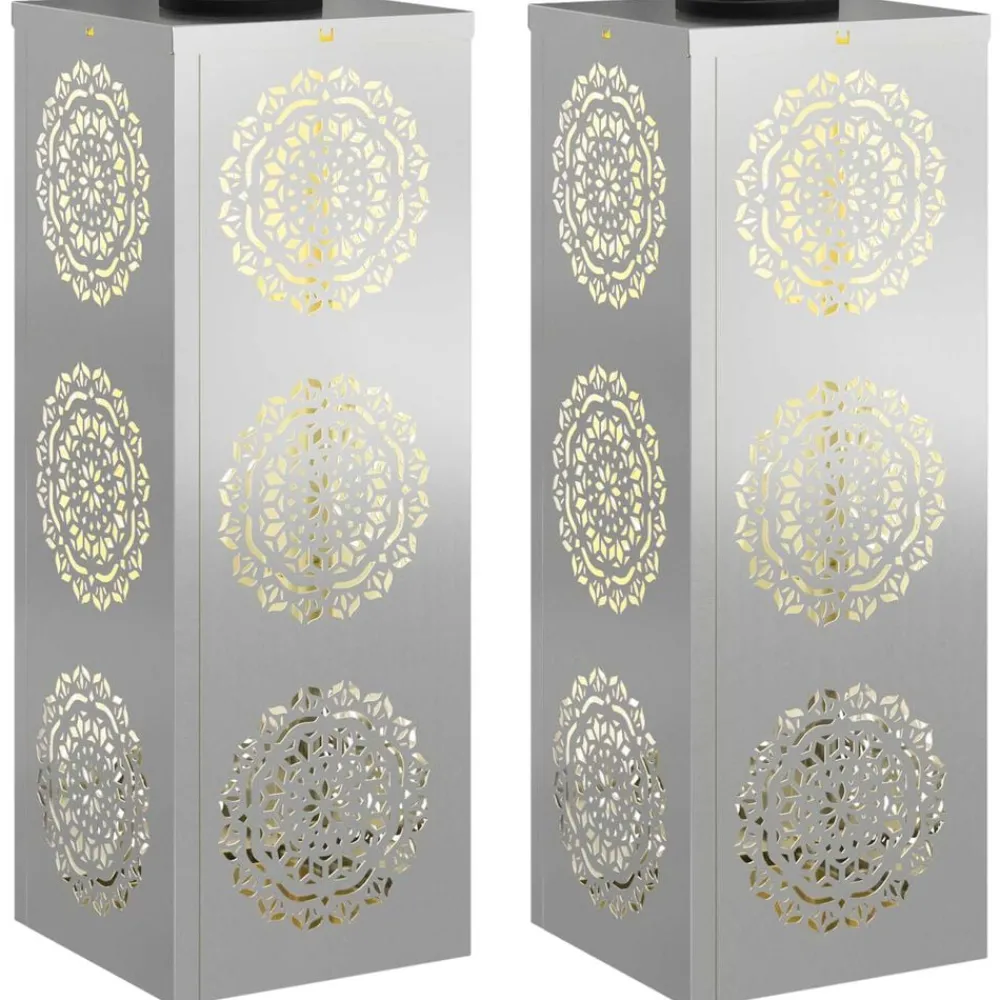 Luminaires-vidaXL Lumière de chemin LED solaire 2 pcs Argenté Acier galvanisé