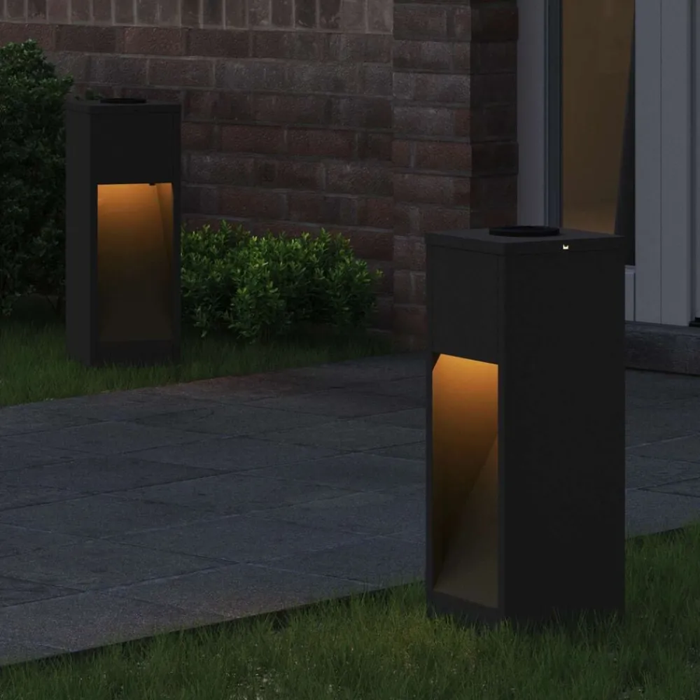 Luminaires-vidaXL Lumière de Chemin LED Solaire 2 pcs Acier laminé à froid Noir