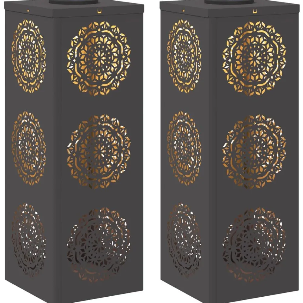 Luminaires-vidaXL Lumière de chemin LED solaire 2 pcs Acier laminé à froid Noir