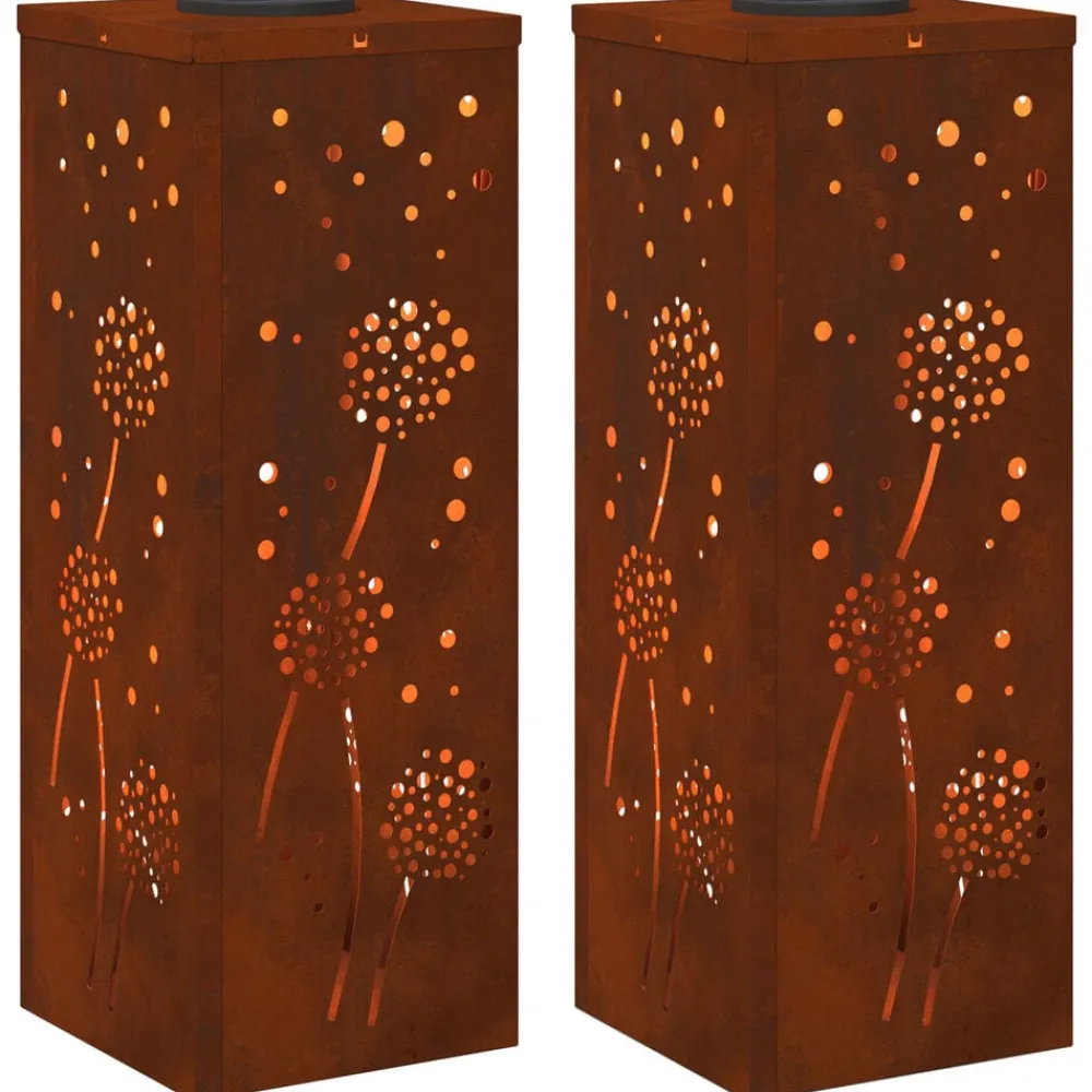 vidaXL Lumière de chemin LED solaire 2 pcs Rouillé