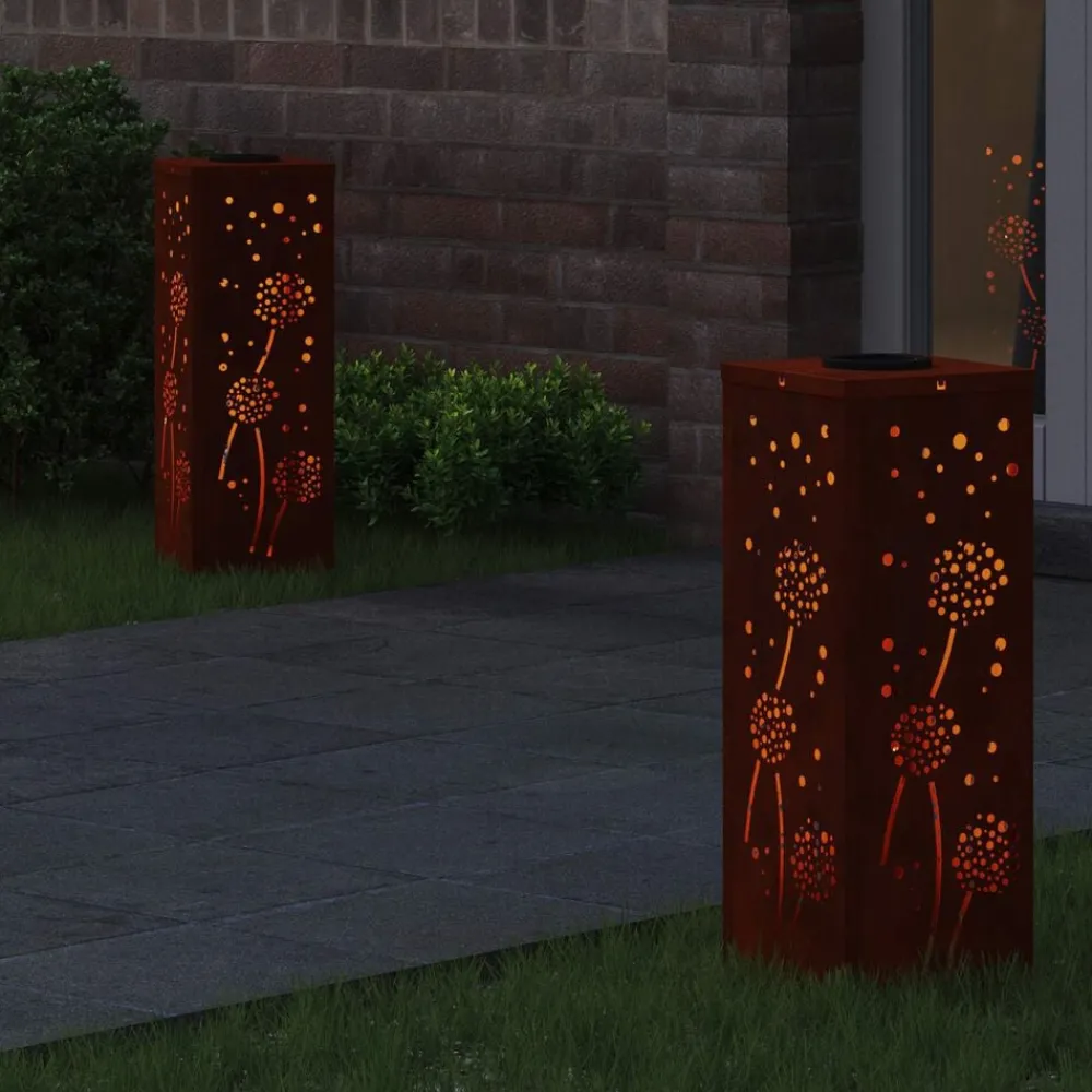 vidaXL Lumière de chemin LED solaire 2 pcs Rouillé
