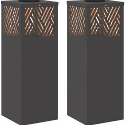 Luminaires-vidaXL Lumière de chemin LED solaire 2 pcs Acier laminé à froid Noir