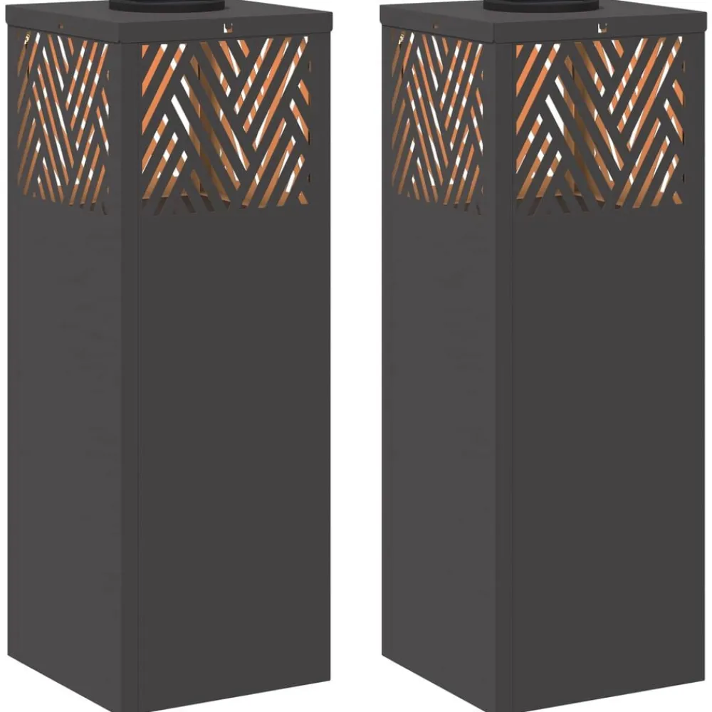 Luminaires-vidaXL Lumière de chemin LED solaire 2 pcs Acier laminé à froid Noir