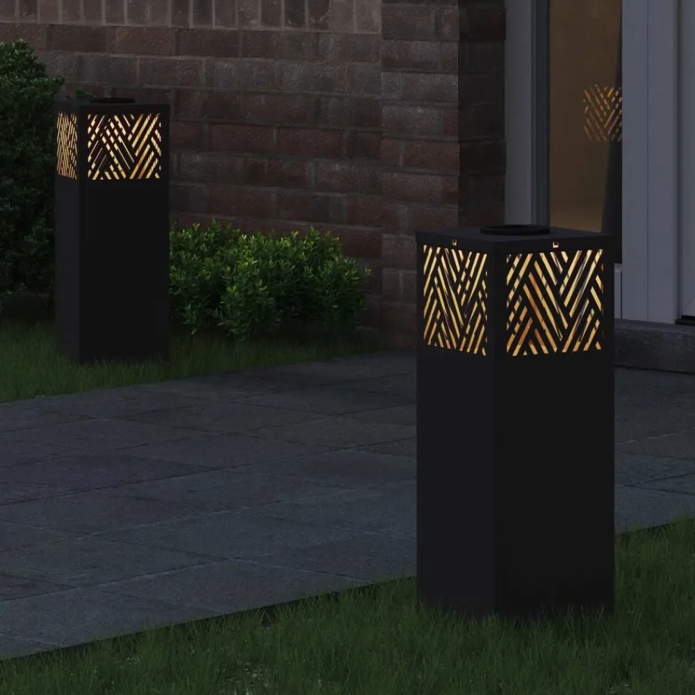 Luminaires-vidaXL Lumière de chemin LED solaire 2 pcs Acier laminé à froid Noir