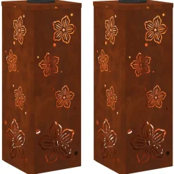 Luminaires-vidaXL Lumière de chemin LED solaire 2 pcs Rouillé Acier patiné