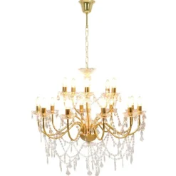 Luminaires-vidaXL Lustre 2 couches 15 ampoules E14 Doré