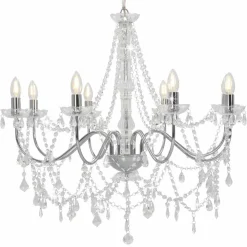 Luminaires-vidaXL Lustre avec perles é 8 ampoules E14 Argent