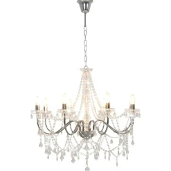 Luminaires-vidaXL Lustre avec perles é 8 ampoules E14 Argent