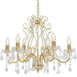 vidaXL Lustre avec perles de cristal Doré Rond 6 x E14