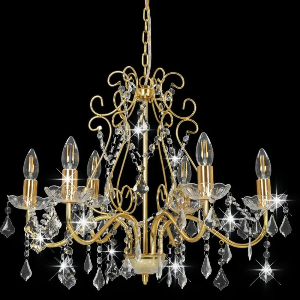 vidaXL Lustre avec perles de cristal Doré Rond 6 x E14