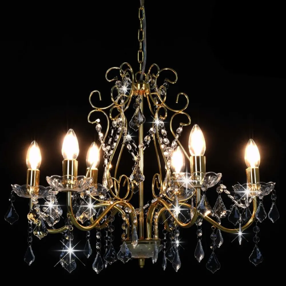 vidaXL Lustre avec perles de cristal Doré Rond 6 x E14