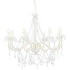 Luminaires-vidaXL Lustre avec perles 8 ampoules E14 Blanc