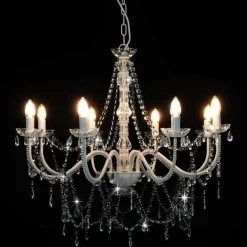 Luminaires-vidaXL Lustre avec perles 8 ampoules E14 Blanc