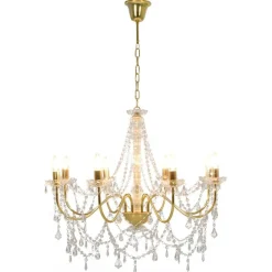 Luminaires-vidaXL Lustre avec perles 8 ampoules E14 Doré
