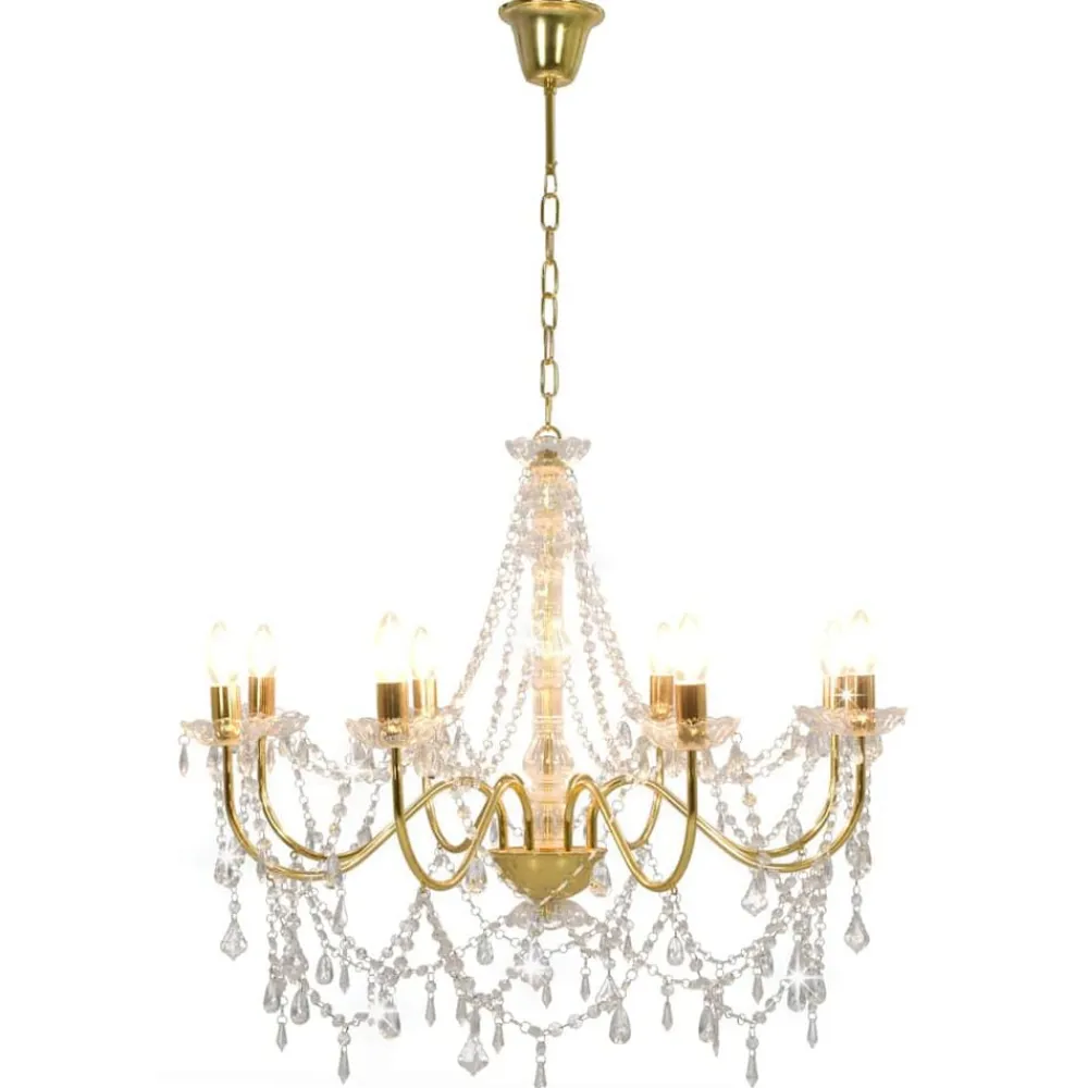 Luminaires-vidaXL Lustre avec perles 8 ampoules E14 Doré