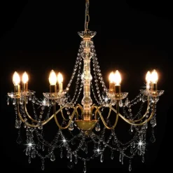 Luminaires-vidaXL Lustre avec perles 8 ampoules E14 Doré