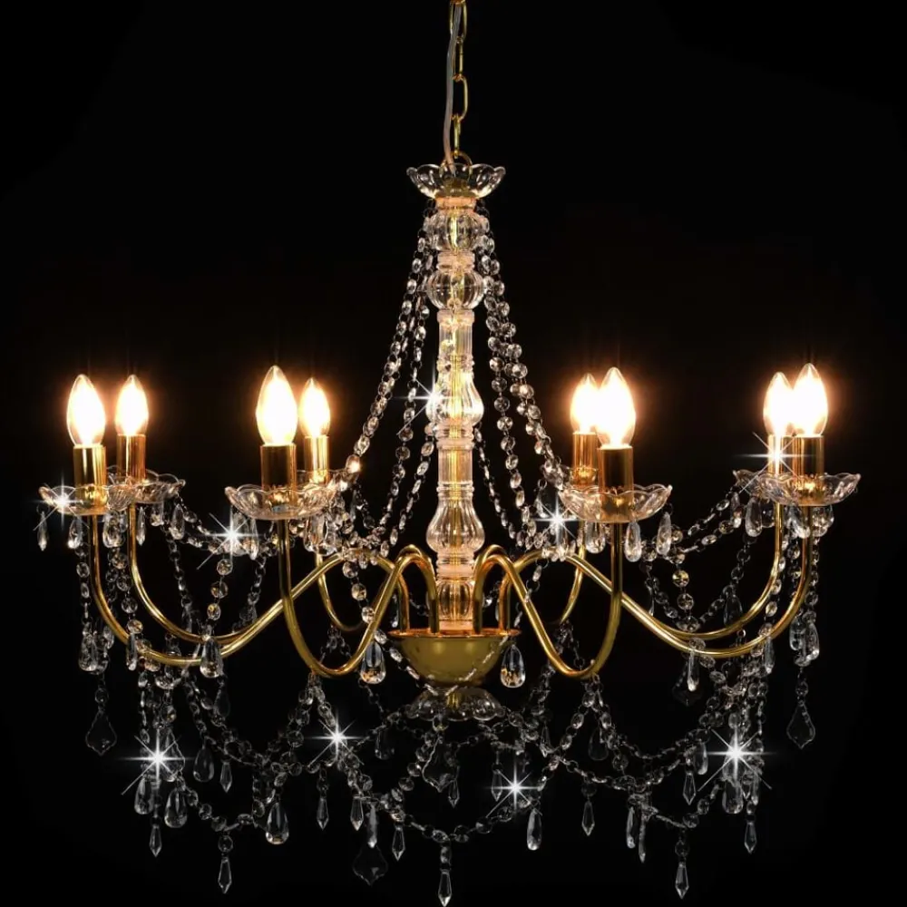 Luminaires-vidaXL Lustre avec perles 8 ampoules E14 Doré