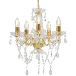 Luminaires-vidaXL Lustre avec perles de cristal Rond 5 x E14 Doré
