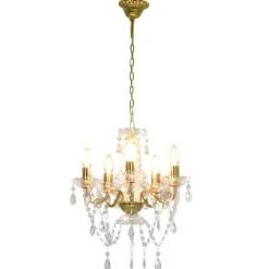 Luminaires-vidaXL Lustre avec perles de cristal Rond 5 x E14 Doré