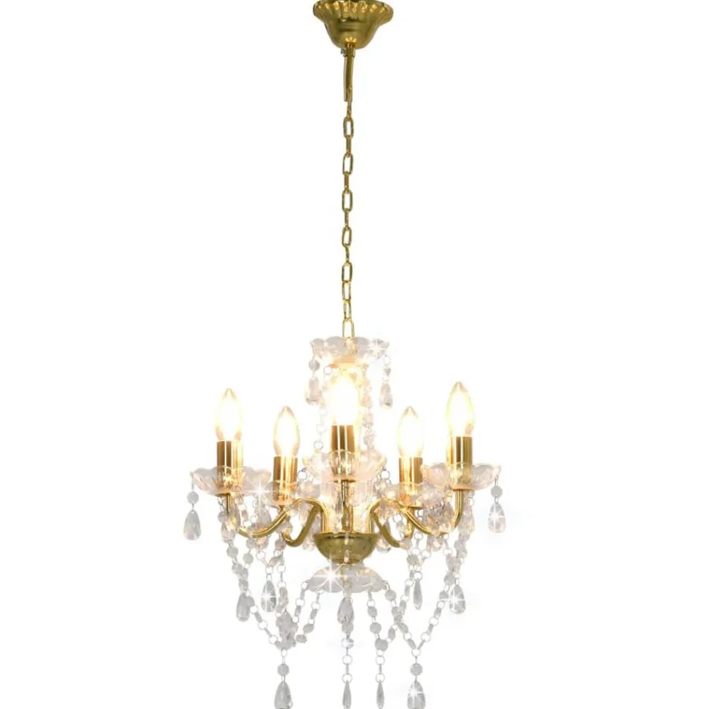 Luminaires-vidaXL Lustre avec perles de cristal Rond 5 x E14 Doré