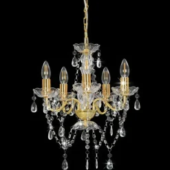 Luminaires-vidaXL Lustre avec perles de cristal Rond 5 x E14 Doré