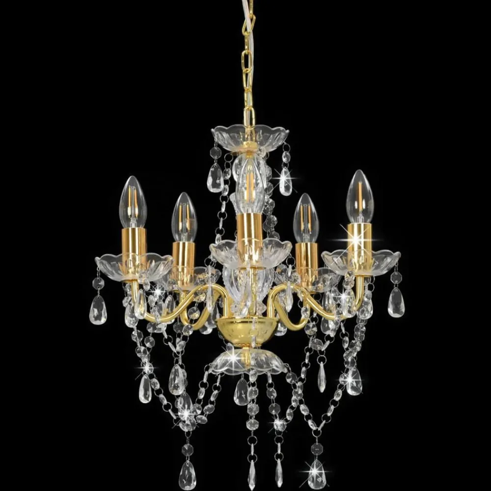 Luminaires-vidaXL Lustre avec perles de cristal Rond 5 x E14 Doré