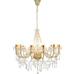Luminaires-vidaXL Lustre avec perles 12 ampoules E14 Doré