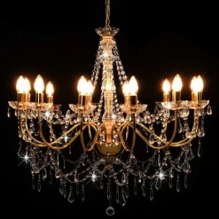 Luminaires-vidaXL Lustre avec perles 12 ampoules E14 Doré