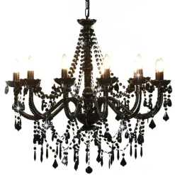 Luminaires-vidaXL Lustre avec perles 12 ampoules E14 Noir
