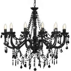 Luminaires-vidaXL Lustre avec perles 12 ampoules E14 Noir