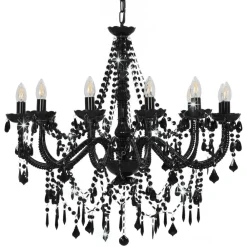 Luminaires-vidaXL Lustre avec perles 12 ampoules E14 Noir