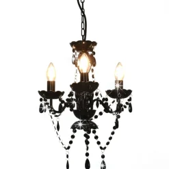 Luminaires-vidaXL Lustre avec perles Rond 3 x E14 Noir