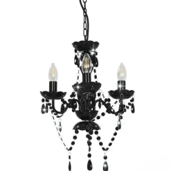 Luminaires-vidaXL Lustre avec perles Rond 3 x E14 Noir