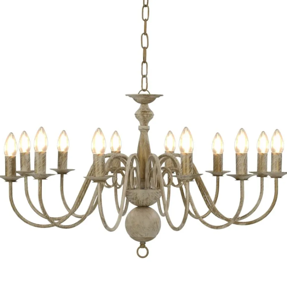 Luminaires-vidaXL Lustre antique 12 ampoules E14 Blanc