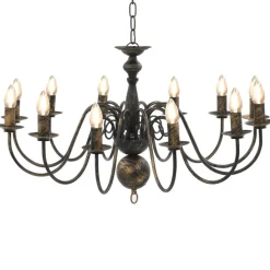 Luminaires-vidaXL Lustre antique 12 ampoules E14 Noir
