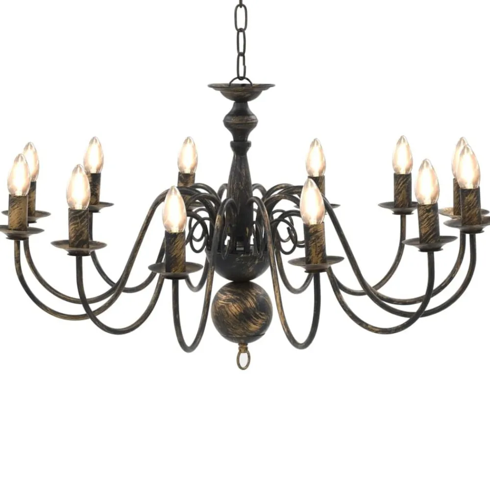 Luminaires-vidaXL Lustre antique 12 ampoules E14 Noir