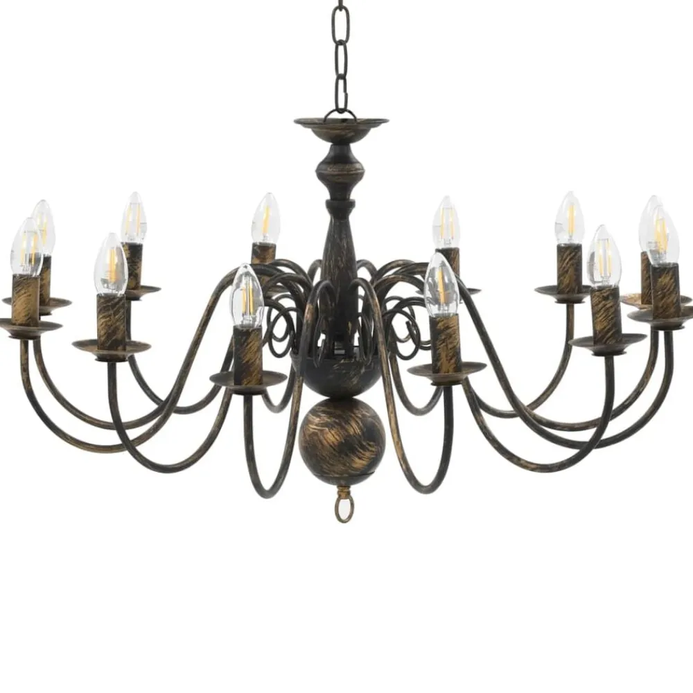 Luminaires-vidaXL Lustre antique 12 ampoules E14 Noir