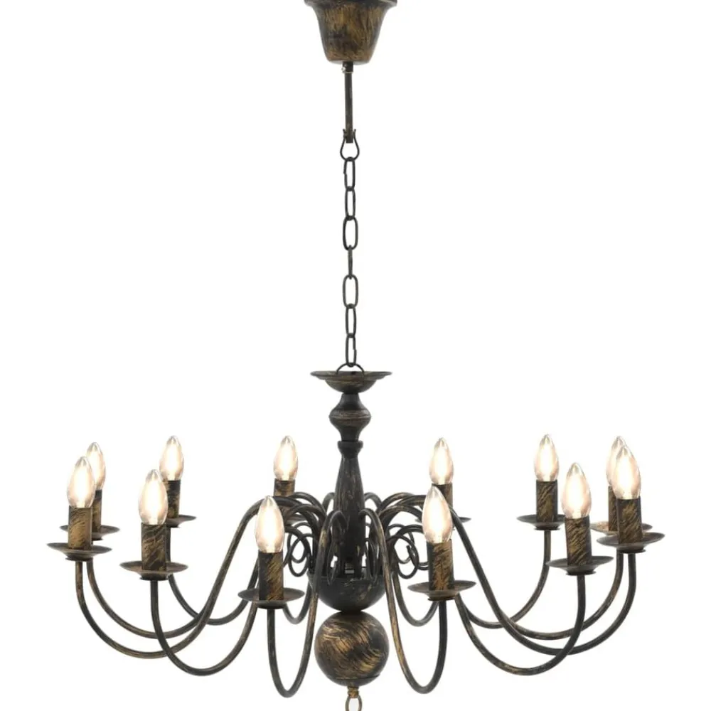 Luminaires-vidaXL Lustre antique 12 ampoules E14 Noir