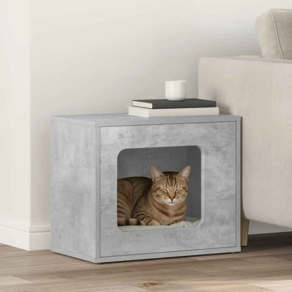 Articles Pour Animaux De Compagnie-vidaXL Maison pour chat Béton 51 x 30 x 42,5 cm Bois d'ingénierie Gris béton