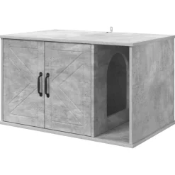 Articles Pour Animaux De Compagnie-vidaXL Maison pour chat Béton 85 x 55 x 50 cm Bois d'ingénierie Gris béton
