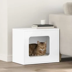 Articles Pour Animaux De Compagnie-vidaXL Maison pour chat 51 x 30 x 42 cm Bois d'ingénierie Blanc